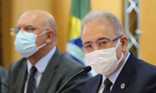 Os ministros da Educação, Milton Ribeiro e da Saúde, Marcelo Queiroga, durante lançamento da Campanha Nacional para Prevenção da Obesidade Infantil