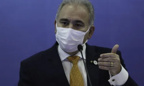 O ministro da Saúde, Marcello Queiroga,durante anúncio à imprensa, sobre a produção de vacinas no Brasil