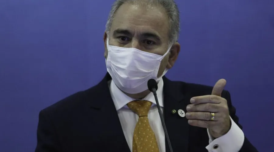 O ministro da Saúde, Marcello Queiroga,durante anúncio à imprensa, sobre a produção de vacinas no Brasil