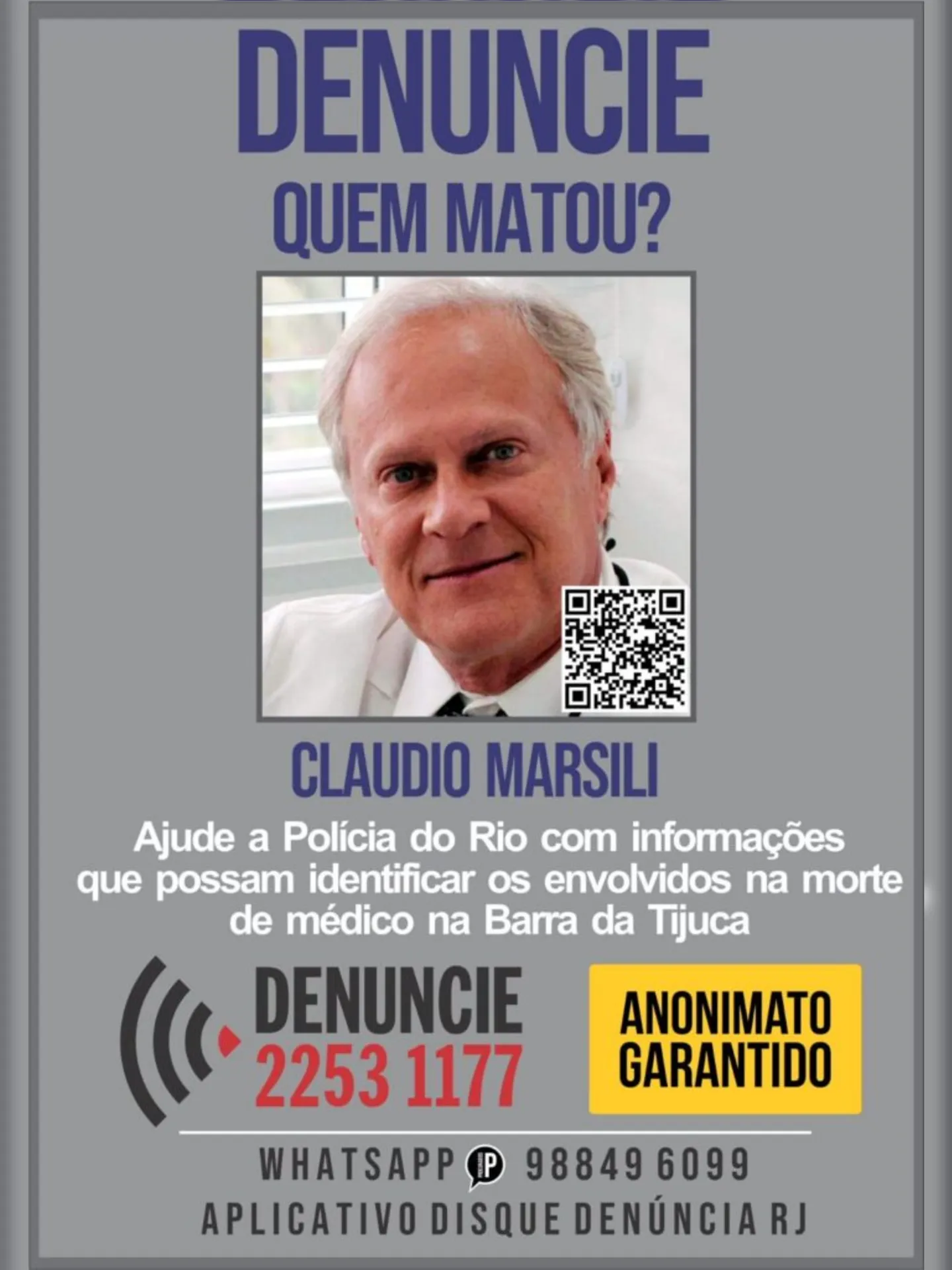 Imagem ilustrativa da imagem Portal dos Procurados divulga cartaz sobre morte de médico